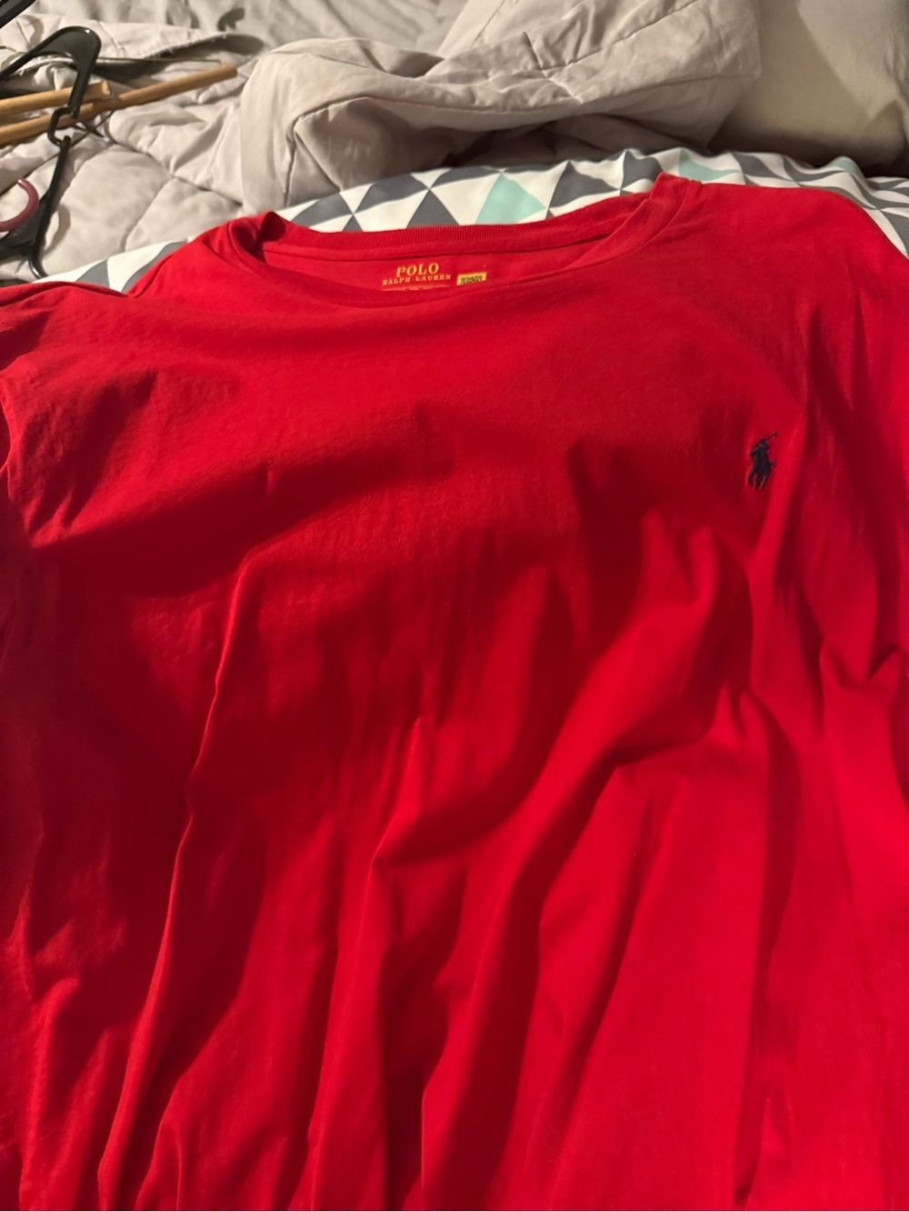 Polo by Ralph Lauren Men’s Bright Red Crew Neck Tee with Navy Logo